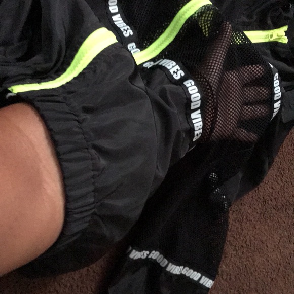 Neon yellow”good vibes” windbreaker hoodie - Picture 3 of 3